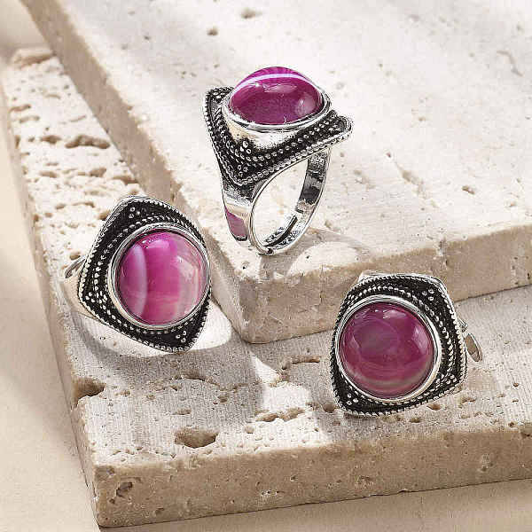 Natural Banded Agate Adjustable Rings