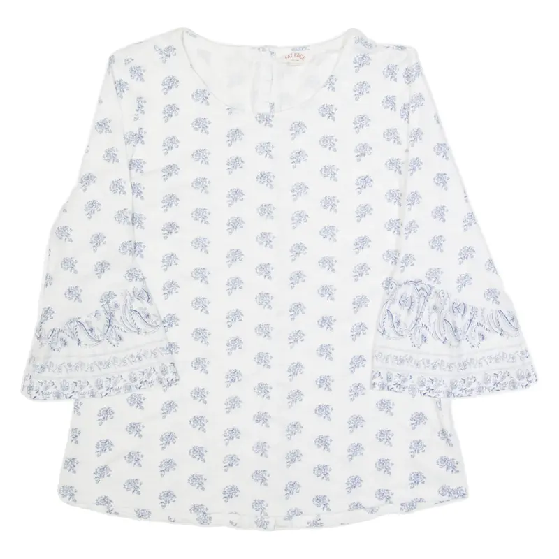 FAT FACE Womens Printed Top White Long Sleeve Floral UK 10