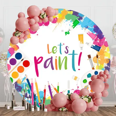 Colorful Drawing Lets Paint Round Party Backdrop - Aperturee