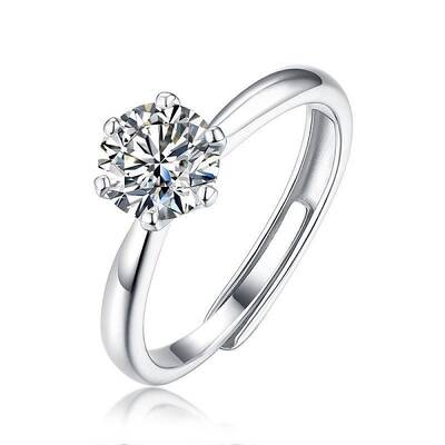 Rhodium Plated 925 Sterling Silver Moissanite Rhinestone Solitaire Ring
