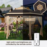 【Remote Control Light Gazebo】Yaheetech 13x13 Pop-up Gazebo Tent with Mesh Netting Sides, 25 Solar LED Lights, 3 Height Ad...