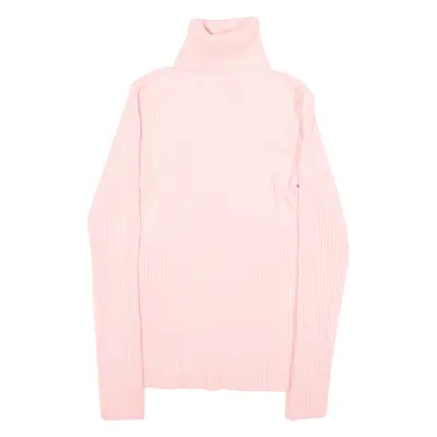 Jumper Pink Tight Knit Roll Neck Womens XXS