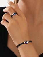 Evil Eye Design Adjustable Bracelet & Ring, Fashionable Jewelry Set for Women & Men, Trendy All-match & Exquisite Jewelry for...