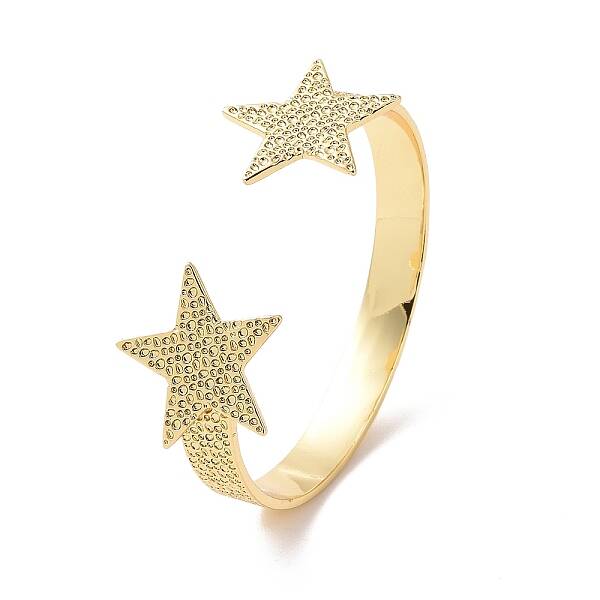 Brass Double Star Open Cuff Bangle for Women