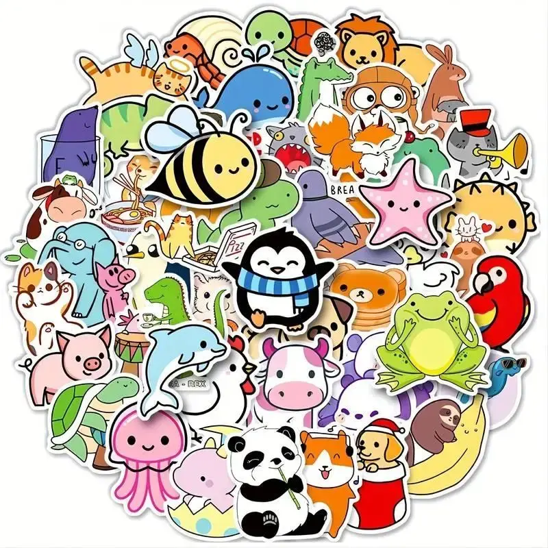 Cartoon Animal Pattern Decorative Sticker, 100pcs Cute Sticker for DIY Scrapbook Water Bottle Decoration