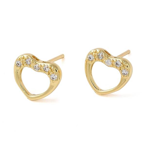 Rack Plating Brass Hollow Heart Stud Earrings