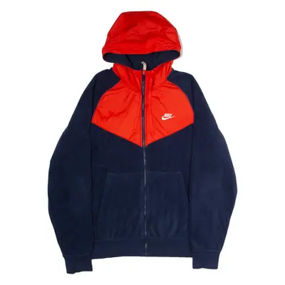 NIKE Mens Fleece Jacket Blue Hooded Colourblock L