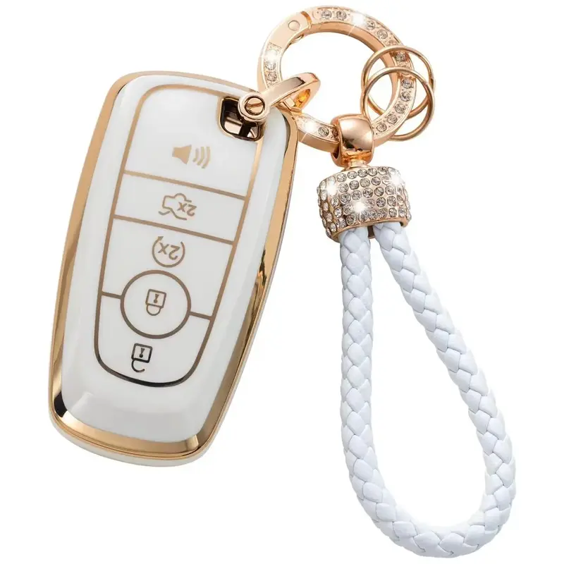 TPU Car Key Case With Keychain, Car Key Cover, TPU Key Full Protective Cover Compatible With Ford Fusion Explorer Escape F150...