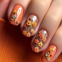 Flower Pattern Fake Nails with Nail File & Tape, 24pcs Short Square False Nails for Women & Girls DIY Nail Art, Effortless Pr...