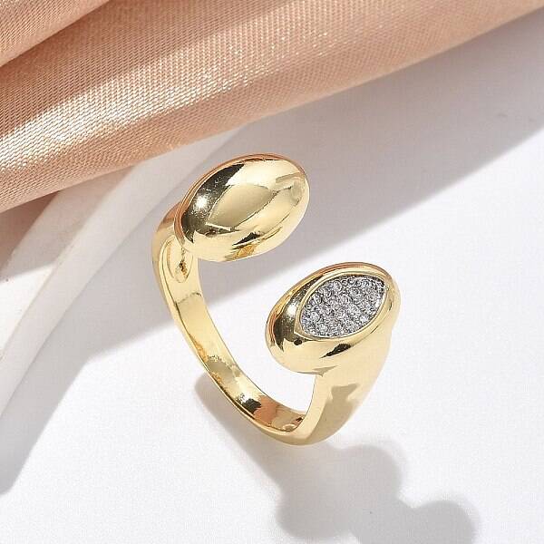 Brass Micro Pave Clear Cubic Zirconia Cuff Rings for Women