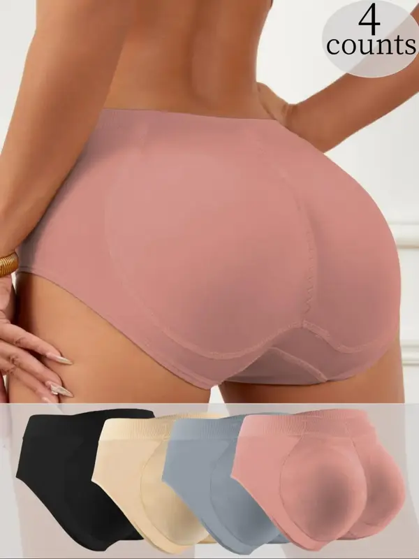 Women's Solid Color Shapewear Panty, Casual Breathable Comfortable Butt Lifter Padded Briefs, Women's Shapewear Bottoms，Hip...