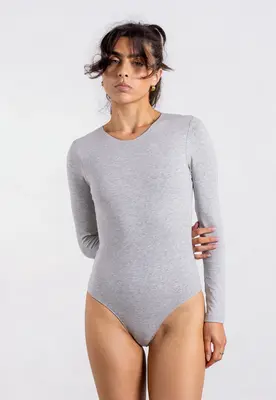 Organic Cotton Long Sleeve Crew Bodysuit, Light Grey Marl | Size: L