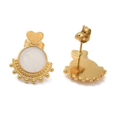 Ion Plating(IP) 304 Stainless Steel Round with Heart Stud Earrings