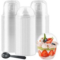 100Pcs 10oz Plastic Dessert Cups with Dome Lids,50Pcs Disposable Clear Parfait Party Cup(No Hole) and 50Pcs Sporks,Snack Cont...