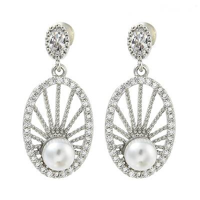 Brass Micro Pave Clear Cubic Zirconia Stud Earrings