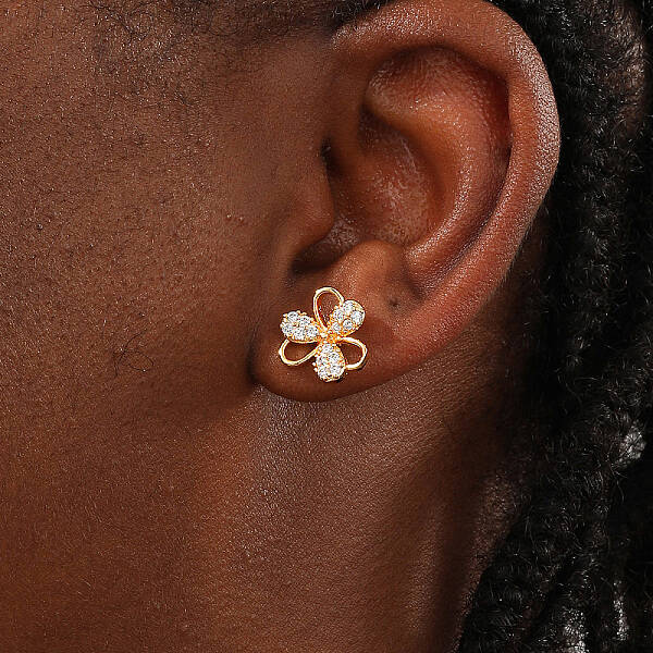 Elegant Clover Brass Stud Earrings