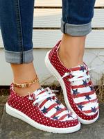 Women's Summer Fashionable Star & Striped Pattern Lace Up Front Canvas Shoes, Casual Comfortable Low Top Shoes for Women Dail...