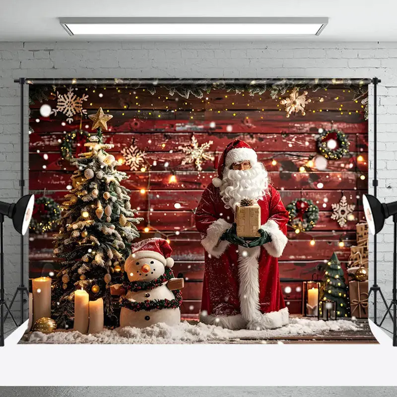 Aperturee Santa Claus Snowman Wooden House Photo Backdrop