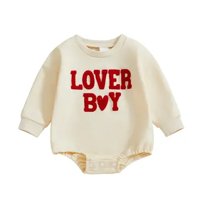 Newborn Baby Boy Valentine's Outfit Long Sleeve Sweatshirt Romper Heart Letter Embroidery Bodysuit Spring Lover Boy Baby Ones...