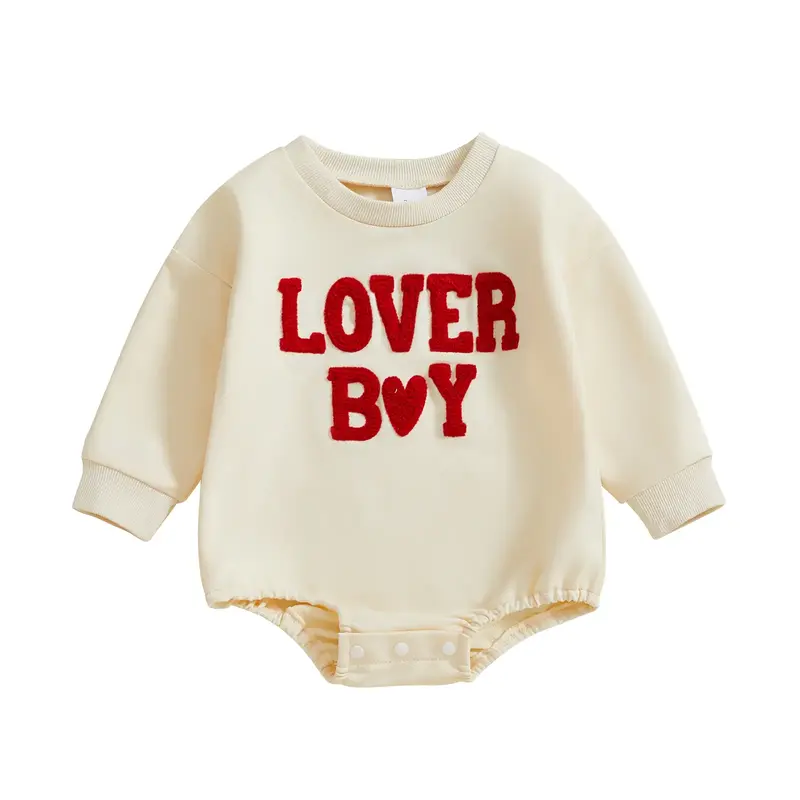 Newborn Baby Boy Valentine's Outfit Long Sleeve Sweatshirt Romper Heart Letter Embroidery Bodysuit Spring Lover Boy Baby Ones...