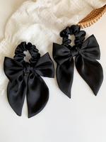 Solid Color Hair Bows Decor Hair Scrunchie (2pcs), Elegant High Stretch Black Hair Scrunchies Wrist for Women, Minimalist Bow...