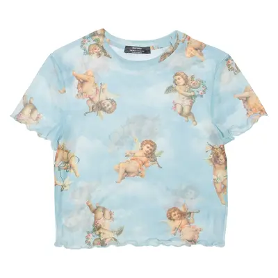 BERSHKA Sheer Womens Printed Top Blue M