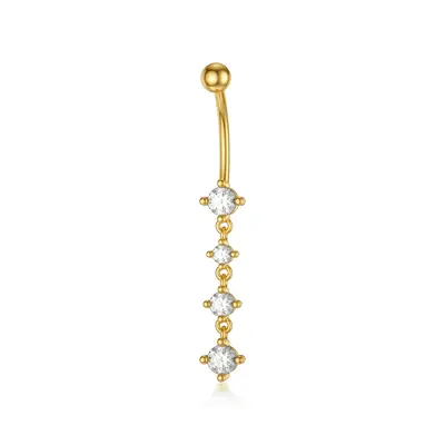 14K Gold Cubic Round Shaped Zirconia Belly Button Ring