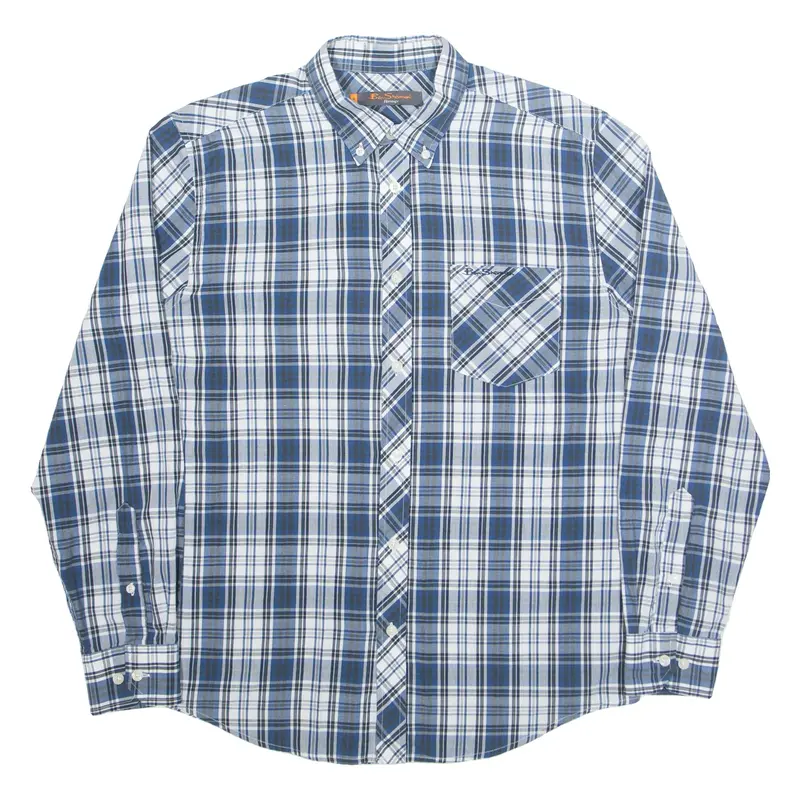 BEN SHERMAN Mens Shirt Blue Check Long Sleeve M