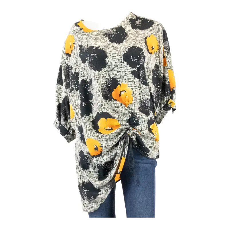 JAU TIER Womens Blouse White Puff Sleeve Floral L