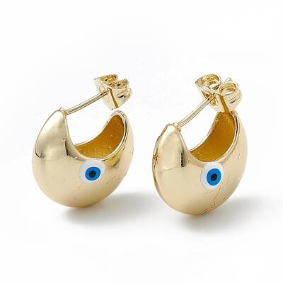 Enamel Crescent Moon with Evil Eye Stud Earrings