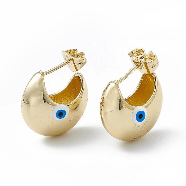 Enamel Crescent Moon with Evil Eye Stud Earrings