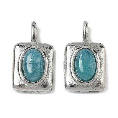 304 Stainless Steel Pave Dyed Natural White Jade Rectangle with Oval Charms