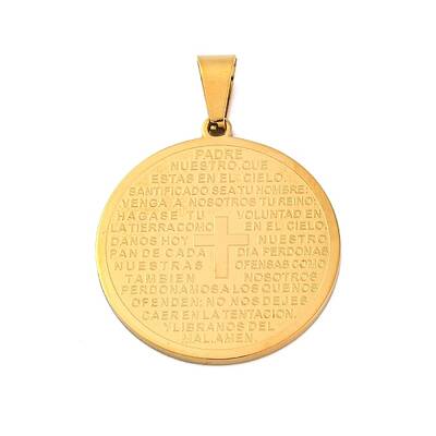 Ion Plating(IP) 304 Stainless Steel Flat Round with Word Lord's Prayer Cross Pendants
