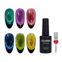 SOLWINK Dopamine Double Lights Cat Eye Gel Nail Polish Set Multicolored Glitter Magic Gel, Safe for Natural Nails, UV Gel Nai...