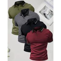 4-Pack Men'S Summer Polo Shirts, Solid Color Short Sleeve, Regular Fit, Knit Fabric, Polyester 95%, Elastane 5%, Lapel Collar...