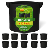 10 Gallon Grow Bags 10-Pack, Heavy-Duty Fabric Pots with Reinforced Handles, Breathable & Reusable Plant Containers for Veget...