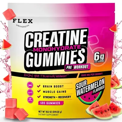 6g Creatine Gummies – Pre Workout Supplement | Build Muscle, Boost Strength | 30 Servings, Vegan, Sour Watermelon | Chewabl...