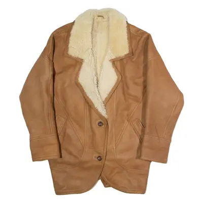 ROMANTICA Womens Overcoat Coat Brown Shearling 90s UK 8