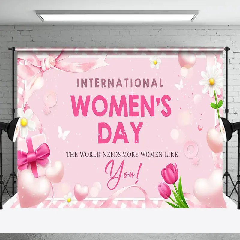 Aperturee Pink Sparkle Floral International Womens Day Backdrop, 3X2FT(1MX0.6M), 14 USD, AHF332A-M, commemorative backdrops
