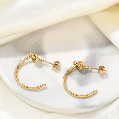Vacuum Plating 304 Stainless Steel knot Stud Earrings for Women