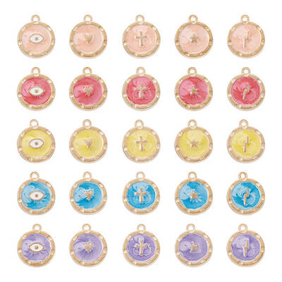 50Pcs 25 Style Zinc Alloy Enamel Pendants