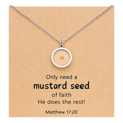 Flat Round 216 Stainless Steel Mustard Seed Pendant Necklaces for Women