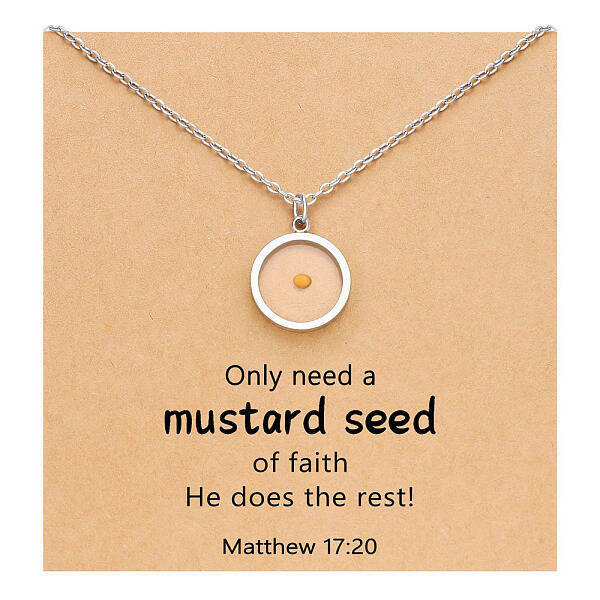 Flat Round 216 Stainless Steel Mustard Seed Pendant Necklaces for Women