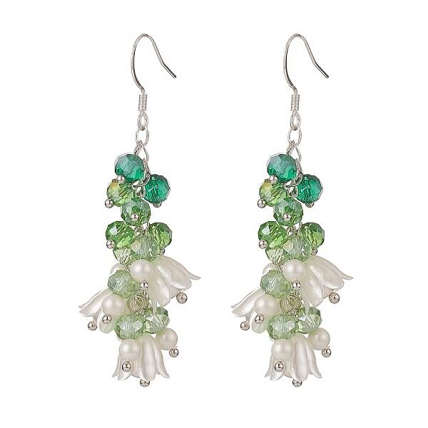 Shell Pearl & Plastic & Glass Flower Dangle Earrings
