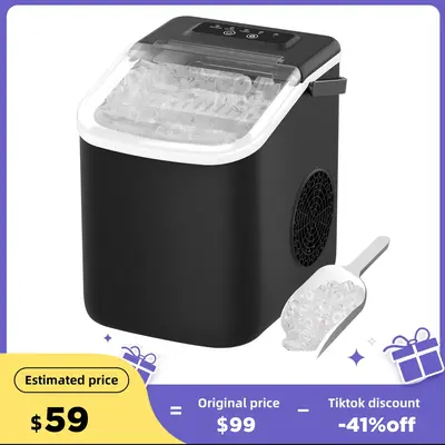 Ice Maker Countertop,9 Cubes Ready in 7 Mins,20lbs in 24Hrs,2 Sizes of Bullet Ice,Self-Cleaning Ice Machine with Ice Scoop an...