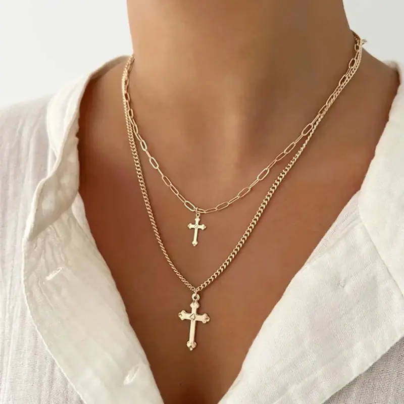 Simple cross multi-layer necklace niche simple design women's clavicle chain birthday gift