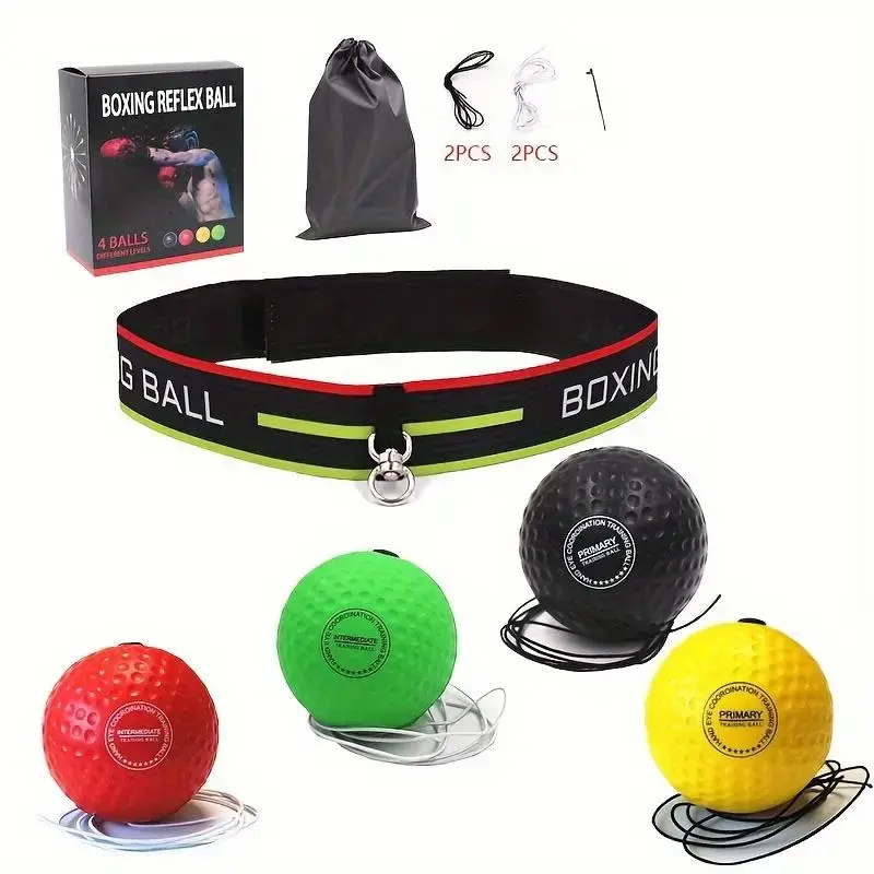 Boxing Reflex Ball Set, Including 2/3/4/6 Counts Boxing Reflex Ball Set & 1 Headband & 1 Storage Bag, Boxing Training Equipm...