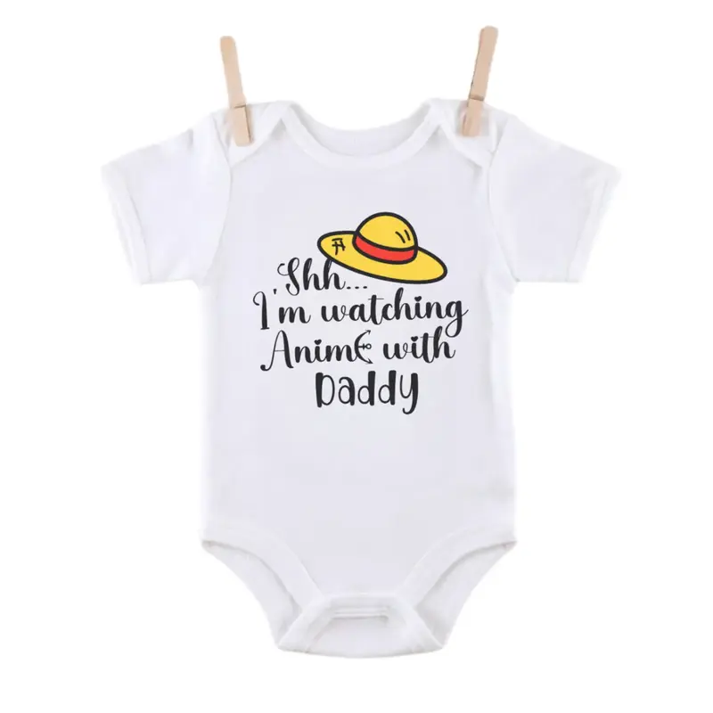 Cute Shh I’m Watching Anime With Daddy Baby Bodysuit, Funny Anime Baby Onesie, Cute Anime Fan Parents Gift, First Father’...
