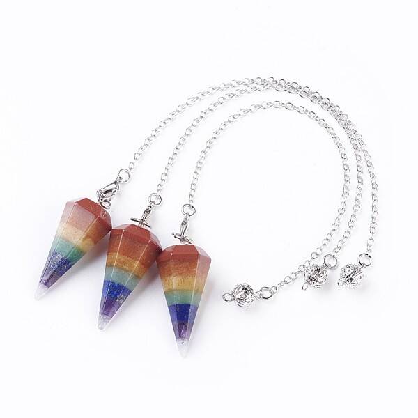 Natural Mixed Gemstone Hexagonal Pointed Dowsing Pendulums Chain