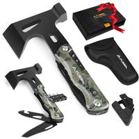 FLISSA Camping Hammer Multitool, Multi Tool Camo Stainless Steel with LED Light, EDC Hiking Multi Function Tool Pocket Knife ...